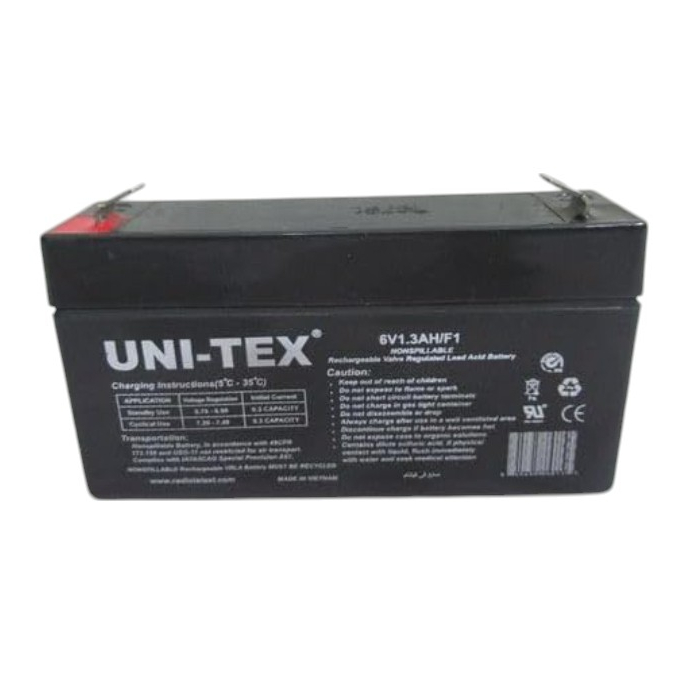 بطارية يونيتكس حمضية قابلة للشحن، 6V1.3AH/F1 - أسود