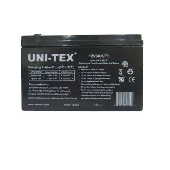 بطارية يونيتكس  حمضية قابلة للشحن، 12V9AH/F1 - أسود
