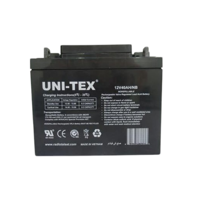 بطارية يونيتكس  حمضية قابلة للشحن، 12V40AH/NB - أسود
