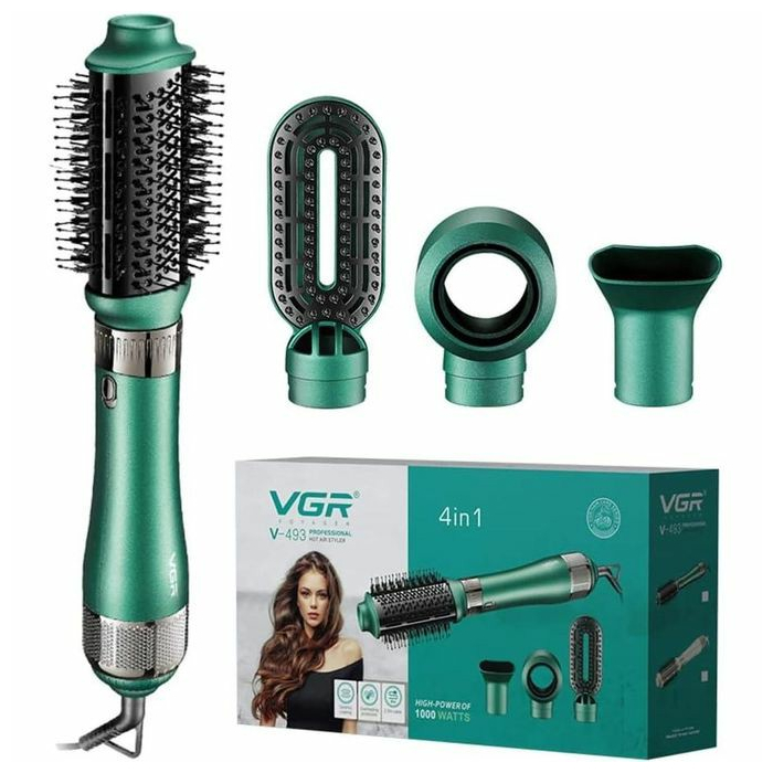 فرشاة ومصفف شعر في جي آر 4 في 1 محترفة بالهواء الساخن، 1000 وات، V-493 - أخضر