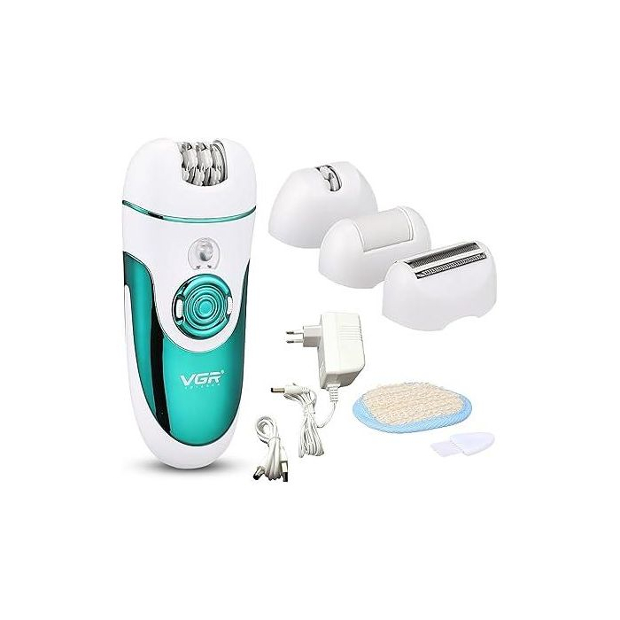 آلة إزالة شعر وحلاقة في جي آر 4 في 1 للسيدات، V-700 - أبيض أزرق