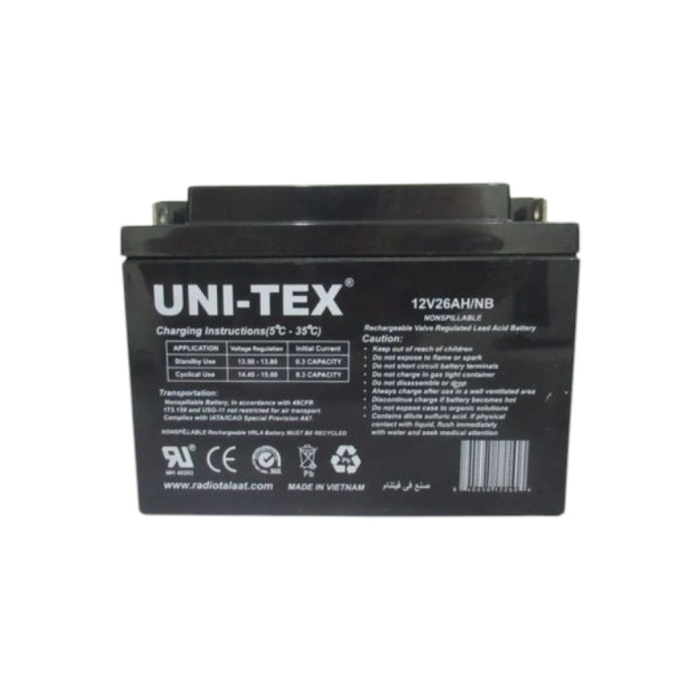 بطارية قابلة للشحن يونيتكس، 12 فولت، 26 أمبير، 12V26AH/NB - أسود