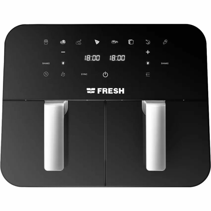 قلاية بدون زيت فريش FAF-D2400B ديجيتال مع وعائين، 4.5x2 لتر، 2400 وات، اسود - Fresh-500017962