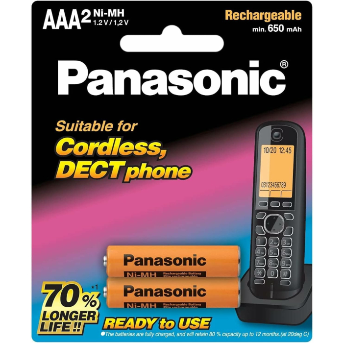 بطاريات باناسونيك AAA قابلة للشحن، قطعتين، BK-4LDAW/2BT - برتقالي