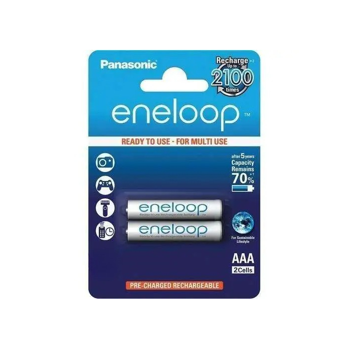 بطاريات باناسونيك إنيلوب برو AAA قابلة للشحن، 800 مللي أمبير، قطعتين - أبيض أزرق