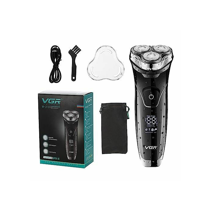 ماكينة حلاقة في جي آر بريميوم قابلة للشحن تعمل بالماء والجاف، V-318 - أسود