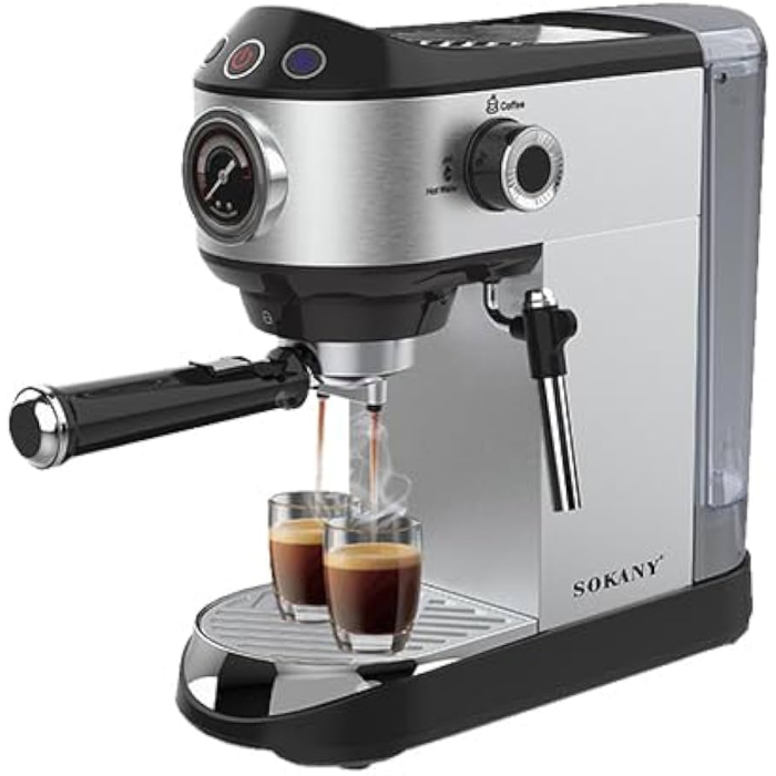 ماكينة قهوة سوكاني بالكبسولات، سعة 1.0 لتر، 1450 وات، SK-696B - فضي أسود