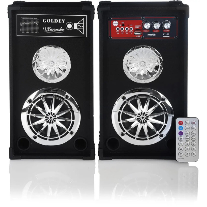 مضخم صوت مع ريموت كنترول جولدي بمدخل USB، مقاس 4 بوصة، قطعتين، GS-D406 - اسود