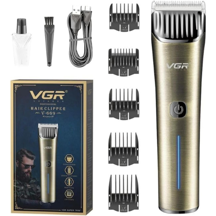 ماكينة حلاقة في جي آر اللاسلكية المتميزة ذات هيكل معدني، V-669 - ذهبي
