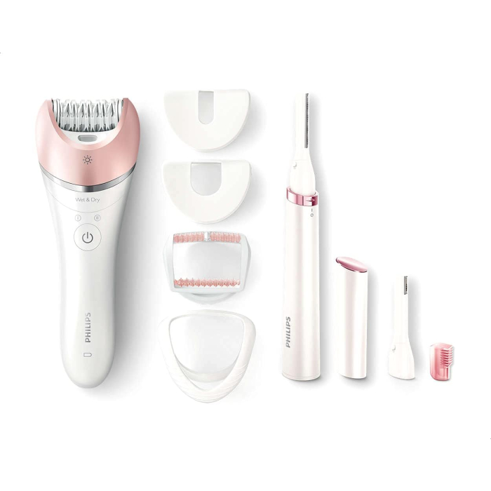 ماكينة ازالة الشعر سيلك ابيل فيليبس، رطب وجاف، 7 ملحقات، BRP535 - ابيض