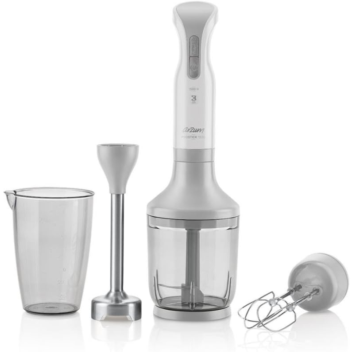 طقم خلاط يدوي بروستيك ارزوم، 1500 وات، 900 مل، AR1014 - ابيض