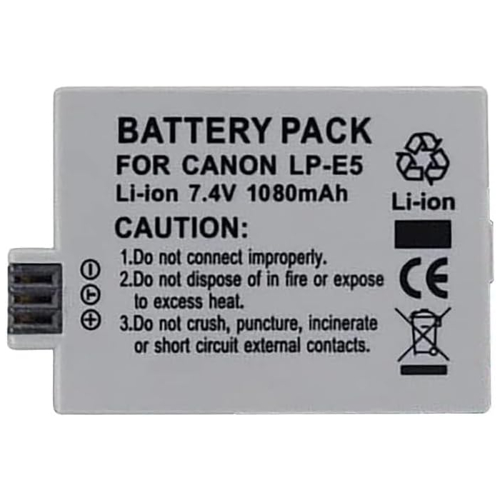 بطارية كاميرا كانون ليثيوم أيون قابلة لإعادة الشحن، 1080 مللي امبير، LP-E5 - رمادي