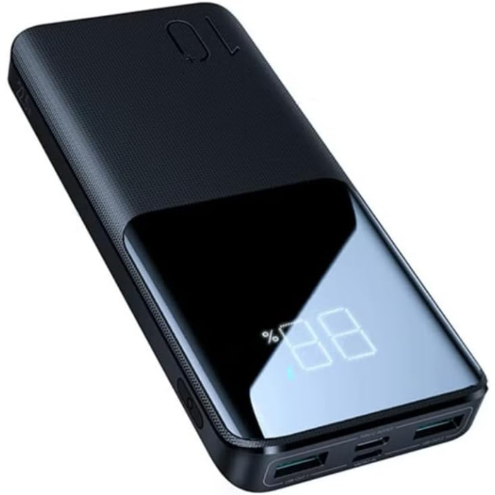 باور بانك سلكي جوي رووم منفذ USB-A بقوة 22.5 وات + USB-A بقوة 22.5 وات + USB-C بقوة 20 وات ديجيتال، 10000 مللي امبير، 22.5 وات، 3 منافذ، اسود - JR-QP191