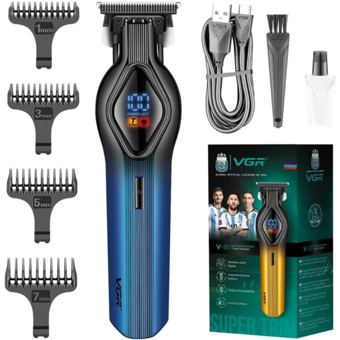 ماكينة قص شعر في جي آر الاحترافية بشاشة ديجيتال، V-921 - أزرق أسود