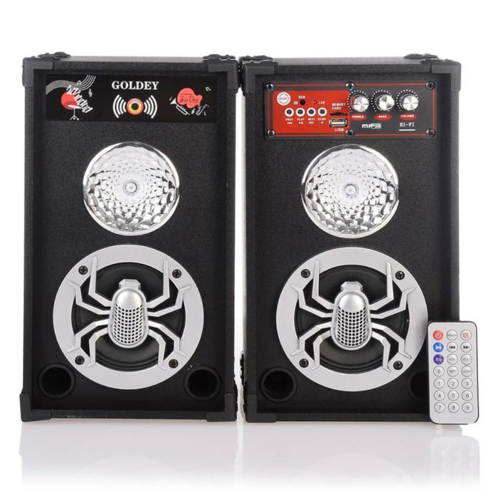 مضخم صوت مع ريموت كنترول جولدي بمدخل USB، مقاس 4 بوصة، قطعتين، GS-D407 - اسود
