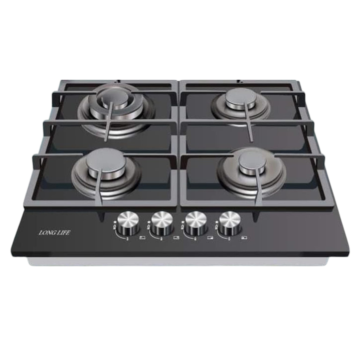 مسطح بلت ان غاز لونج لايف مسطح زجاجي أمان كامل، 4 شعلات - أسود