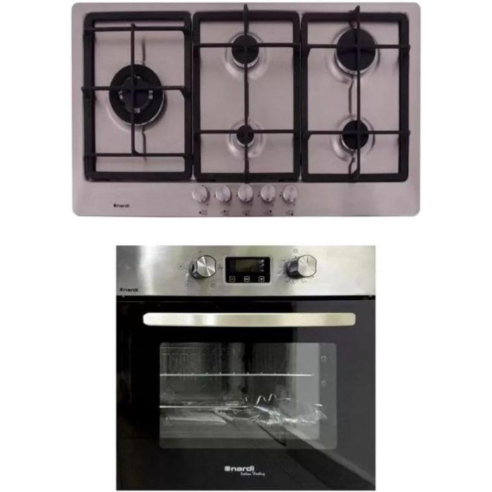 مجموعة ناردي مدمجة، بوتاجاز 90 سم + فرن 60 سم، VG95EAVX+FGX06XN - فضي أسود