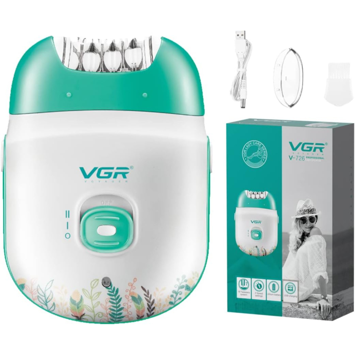آلة إزالة شعر في جي آر المدمجة للسيدات، V-726 - أبيض أخضر