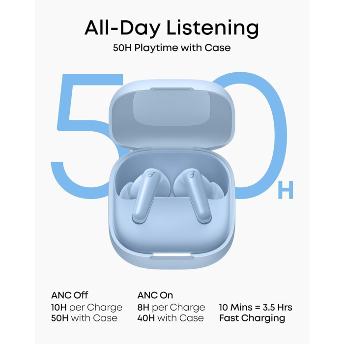 Anker soundcore r60i nc | brezžične slušalke | adaptive anc 52db | bluetooth 6. 1 | modre | slušalke 3 Anker soundcore r60i nc modre slušalke z do 50 ur predvajanja