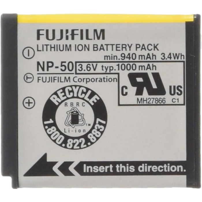 بطارية كاميرا فوجي فيلم ليثيوم أيون قابلة لإعادة الشحن، 1000 مللي امبير، NP-50 - رمادي اسود
