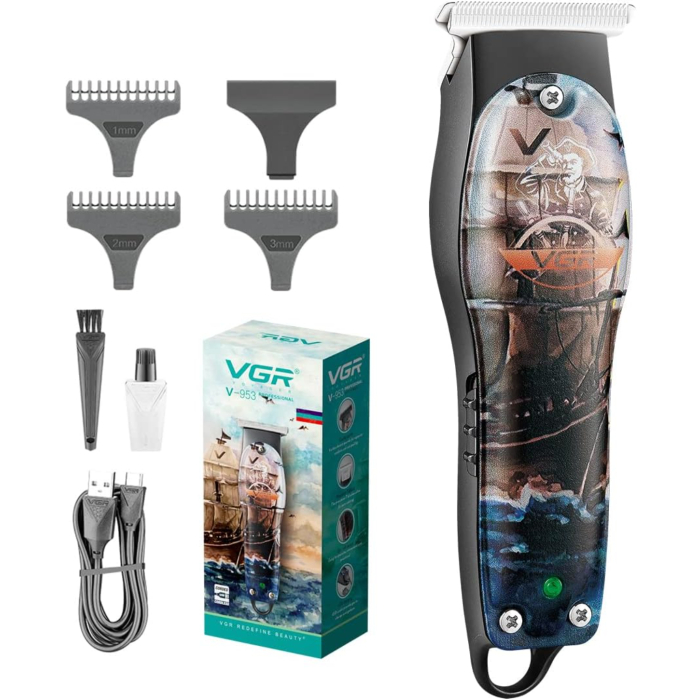 ماكينة حلاقة في جي آر بروفيشنال قابلة للشحن بتصميم جرافيتي للشعر والدقن، V-953 - متعدد الألوان