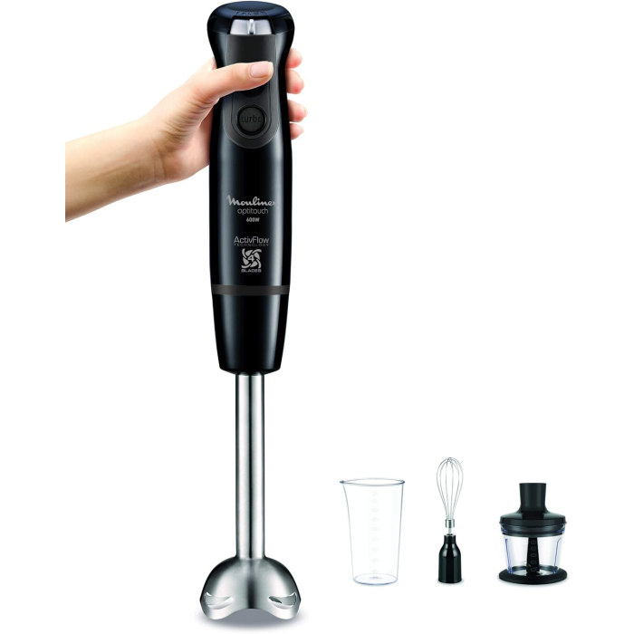 خلاط يدوي أوبتي تاتش مولينكس مع مفرمة، 600 واط، 4 شفرات، DD833810 - أسود