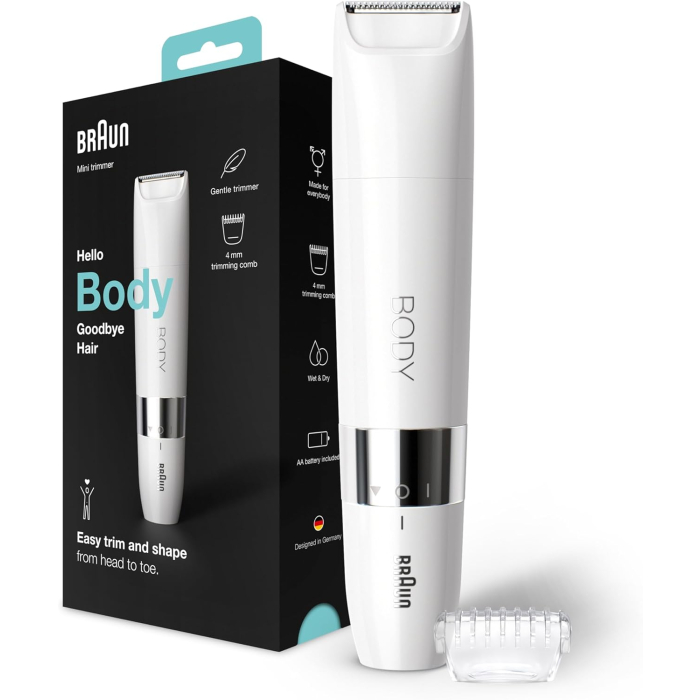 ماكينة تشذيب شعر الجسم براون ميني، استخدام جاف ومبلل، BS1000 - ابيض