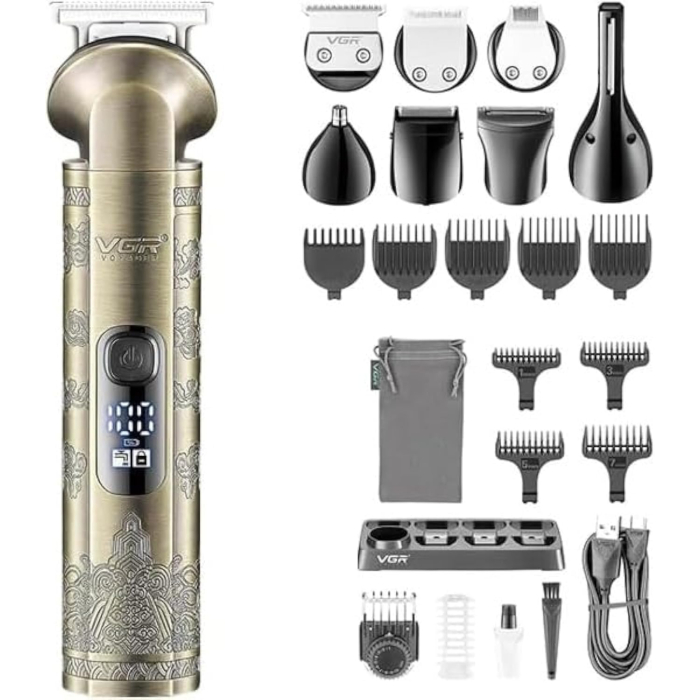 مجموعة قص شعر ودقن في جي آر 6 في 1 مقاومة للماء، V-109 - ذهبي