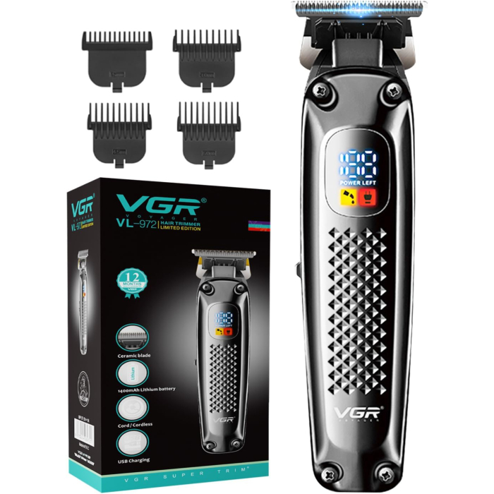 ماكينة قص شعر في جي آر الإصدار المحدود بشاشة ديجيتال، VL-972 - أسود