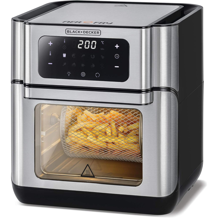 قلاية بدون زيت بلاك آند ديكر ايرو فراي بفرن حراري، 12 لتر، 1500 وات، فضي - AOF100-B5 - ضمان دولي 