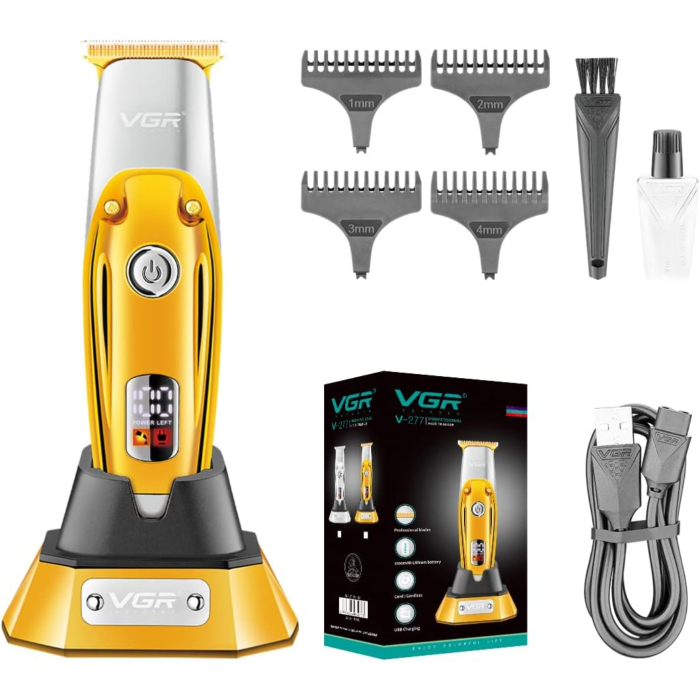 ماكينة قص الشعر الاحترافية VGR V-277 اللاسلكية القابلة لإعادة الشحن مع شاشة LED - ذهبي