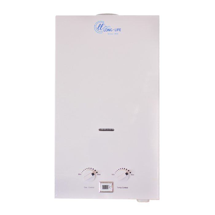 سخان لونج لايف غاز ديجيتال كيميت 10 لتر - أبيض( المصانع )
