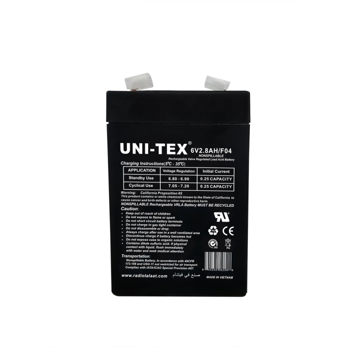 بطارية قابلة للشحن يونيتكس، 6 فولت، 2.8 أمبير، F04 - أسود