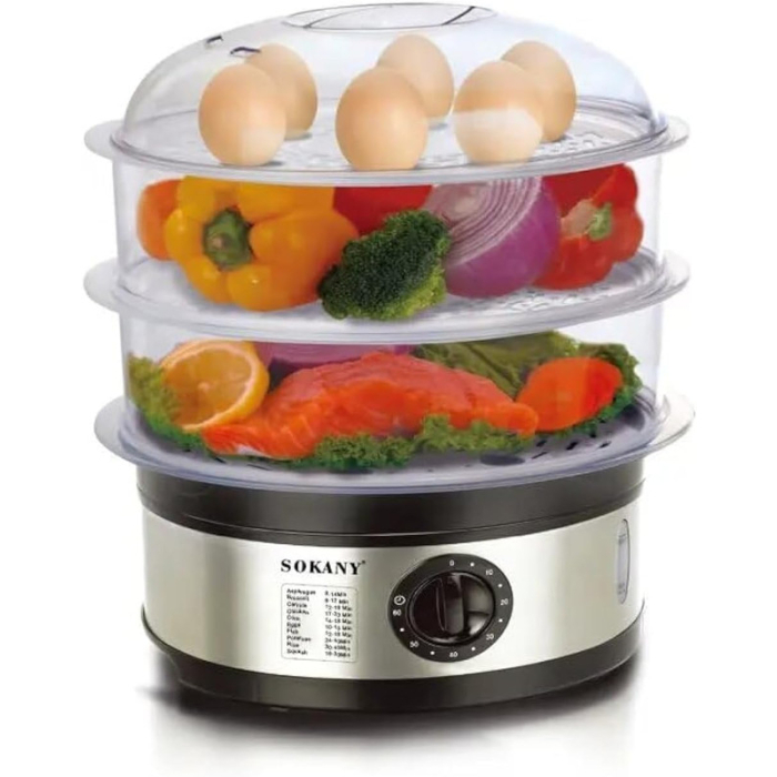 حلة طهي بالبخار سوكاني، 650 وات، 11 لتر، SK-07018 - فضي أسود