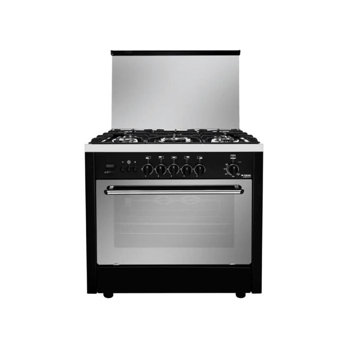 بوتجاز غاز فريش بشواية وفرن بروفيشنال كنترول ديجيتال، 90 سم، 5 شعلات، أمان كامل، أسود - 5791