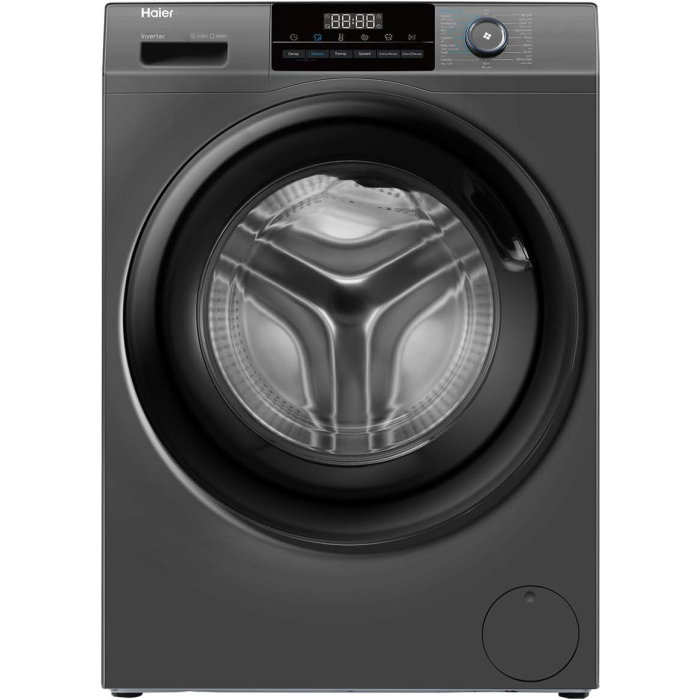 غسالة ملابس هاير فول اوتوماتيك تحميل أمامي، 9 كيلو، 1400 لفة، انفرتر، خاصية البخار، شاشة ديجيتال، سيلفر، HW90-BP14929AS6