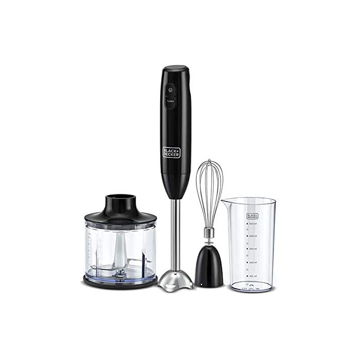 خلاط يدوي بلاك+ديكر 3 في 1 مع مطحنة، 600 واط، اسود - HB600