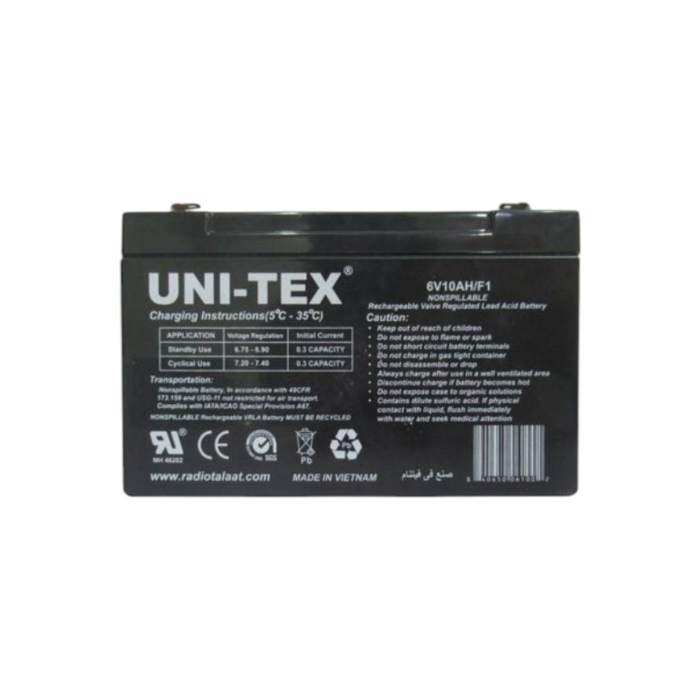 بطارية يونيتكس،، 6 فولت، 10 أمبير، 6V10AH/F1 - أسود