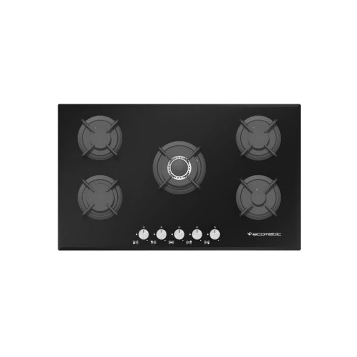 مسطح غاز زجاجي ايكوماتيك بلت ان، 5 شعلات، 90 سم، اسود - S907RC