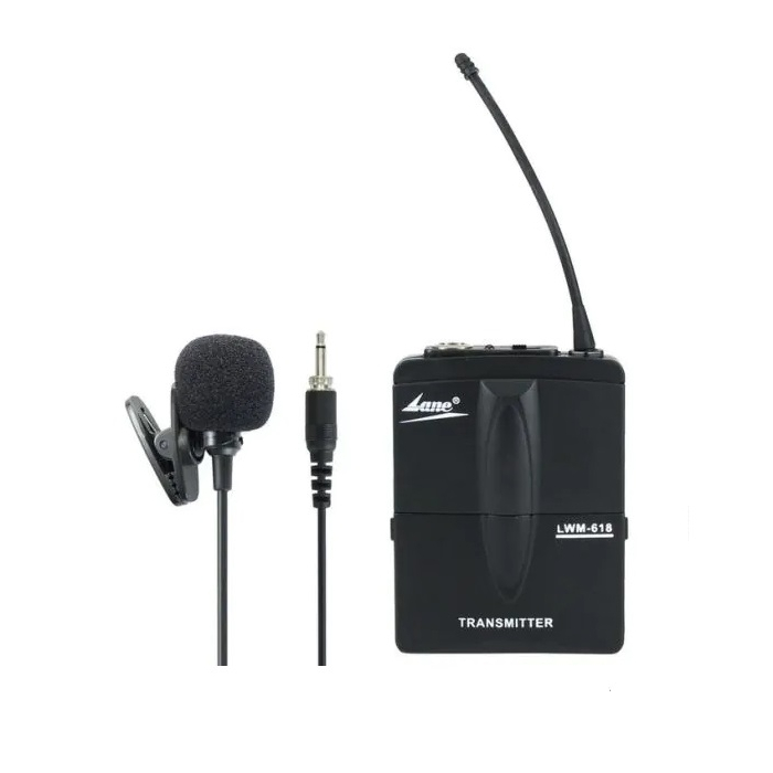 ميكروفون مع جهاز إرسال لين لاسلكي، LWM-618 - اسود
