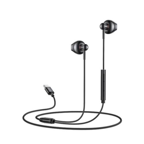 Yesido Earphones with Wired Control and Ergonomic Design, 3 Buttons and Type-C Connector, YH49 - Black