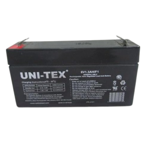بطارية يونيتكس حمضية قابلة للشحن، 6V1.3AH/F1 - أسود