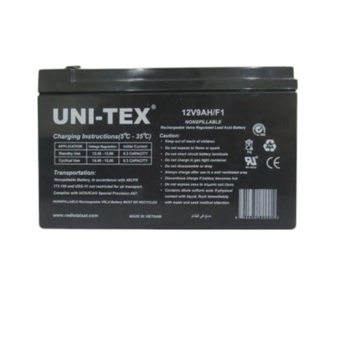 بطارية يونيتكس حمضية قابلة للشحن، 12V9AH/F1 - أسود