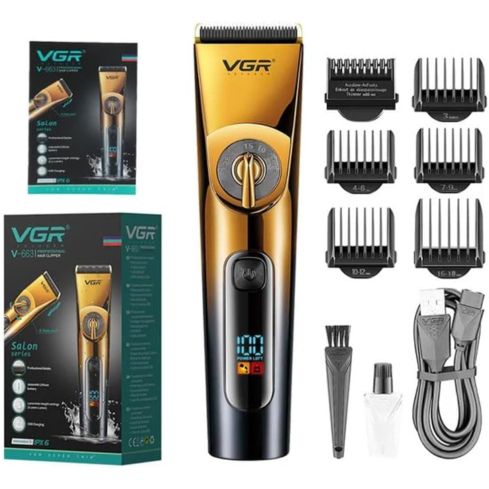ماكينة حلاقة في جي آر احترافية قابلة للشحن، V-663 - أسود x ذهبي