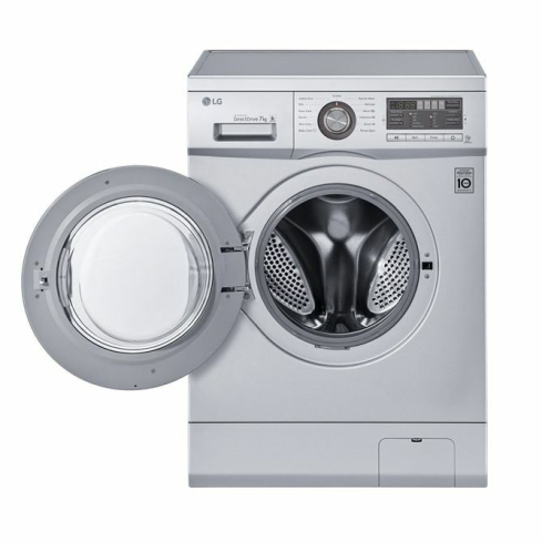 غسالة إل جي أمامية ديجيتال أوتوماتيك بتكنولوجيا الذكاء الاصطناعي، 7 كجم، F1296QD24 - فضي