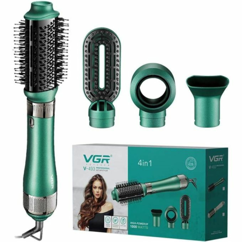 فرشاة ومصفف شعر في جي آر 4 في 1 محترفة بالهواء الساخن، 1000 وات، V-493 - أخضر