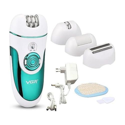 آلة إزالة شعر وحلاقة في جي آر 4 في 1 للسيدات، V-700 - أبيض أزرق