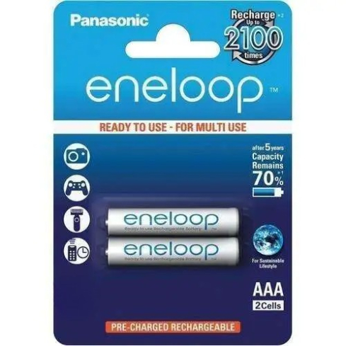 بطاريات باناسونيك إنيلوب برو AAA قابلة للشحن، 800 مللي أمبير، قطعتين - أبيض أزرق
