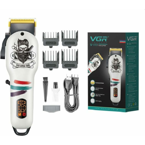 ماكينة حلاقة في جي آر صالونية بروفيشنال بشاشة ديجيتال لاسلكية، V-699 - أبيض