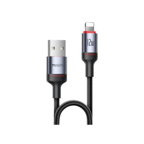 Yesido CA129L 12W 2.4A USB to 8 Pin Charging Data Cable, Length: 1.2m, Black